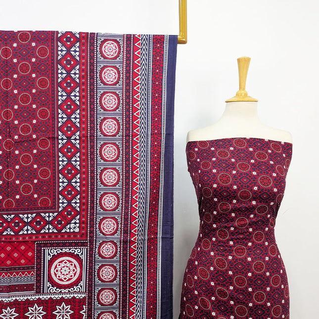 Ajrak Style Printed Lawn with Chiffon Dupatta 3PC Unstitched