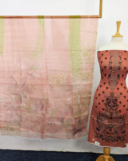 Embroidered Lawn with Chiffon Dupatta 3PC Unstitched