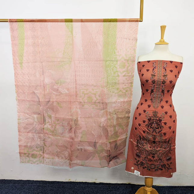 Embroidered Lawn with Chiffon Dupatta 3PC Unstitched