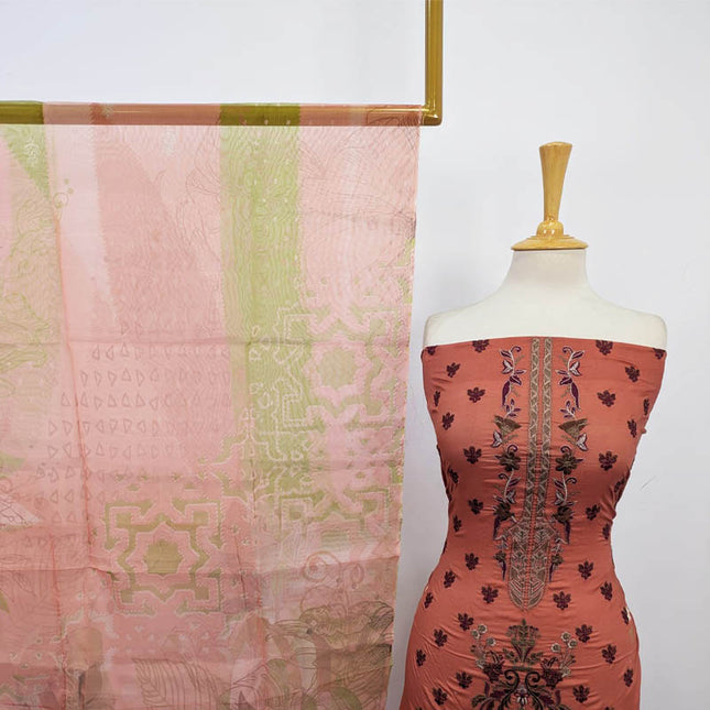 Embroidered Lawn with Chiffon Dupatta 3PC Unstitched