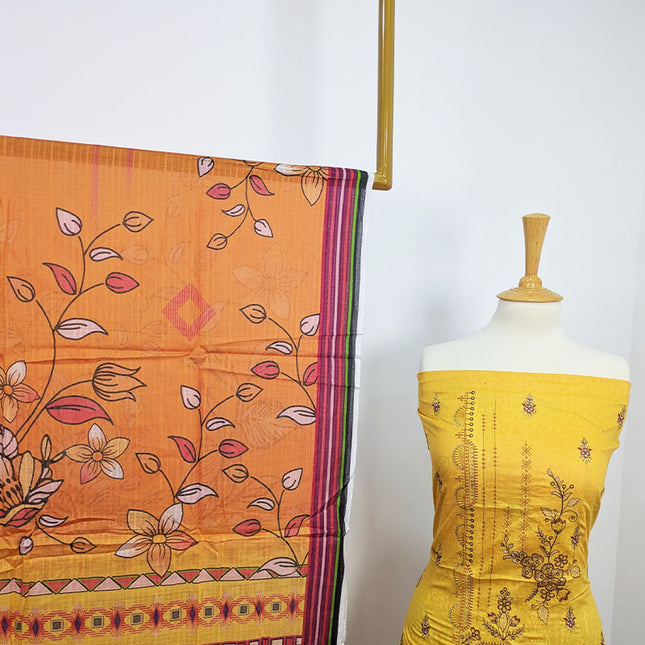 Fancy Embroidered + Digital Printed Lawn