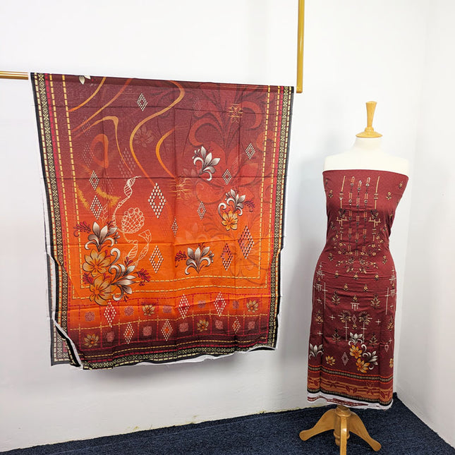 Fancy Embroidered + Digital Printed Lawn