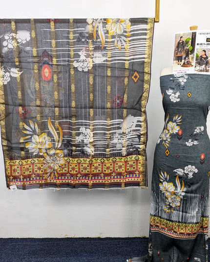 Fancy Embroidered + Digital Printed Lawn 3Pc Unstitched