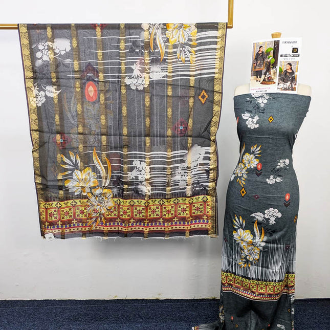 Fancy Embroidered + Digital Printed Lawn 3Pc Unstitched