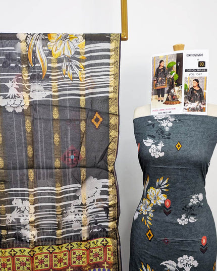 Fancy Embroidered + Digital Printed Lawn 3Pc Unstitched