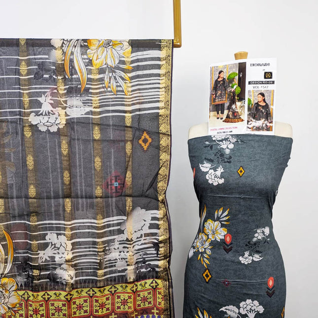 Fancy Embroidered + Digital Printed Lawn 3Pc Unstitched