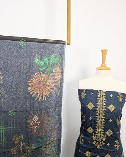 Fancy Embroidered + Digital Printed Lawn With Chiffon Dupatta