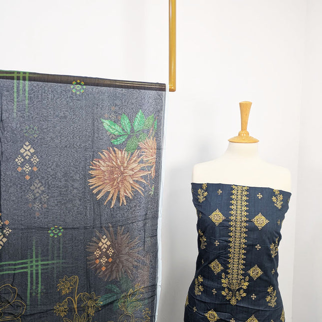 Fancy Embroidered + Digital Printed Lawn With Chiffon Dupatta