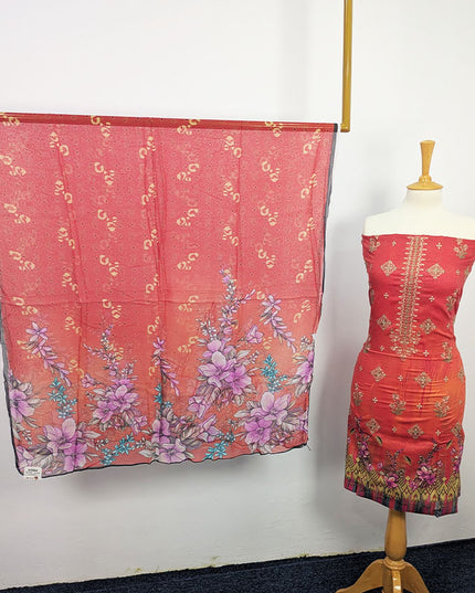Fancy Embroidered + Digital Printed Lawn With Chiffon Dupatta