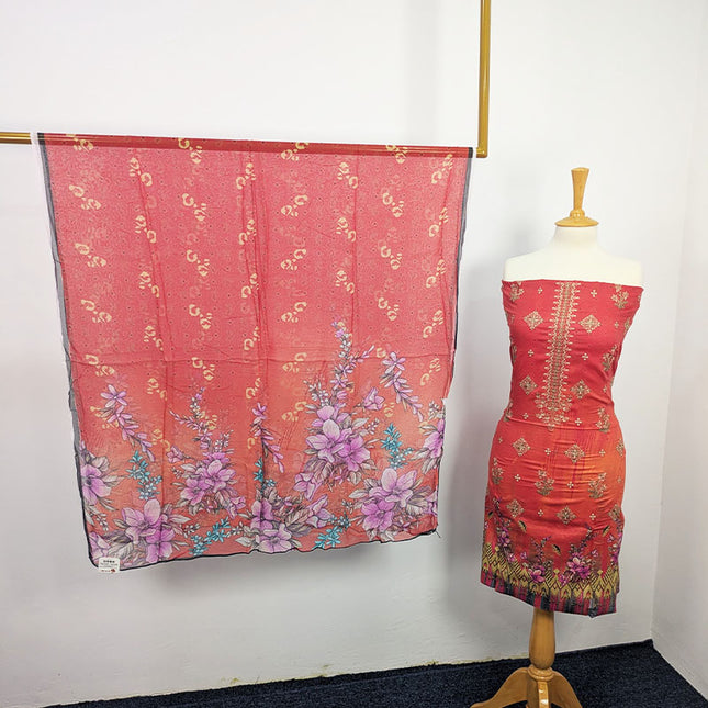 Fancy Embroidered + Digital Printed Lawn With Chiffon Dupatta