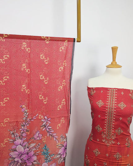 Fancy Embroidered + Digital Printed Lawn With Chiffon Dupatta