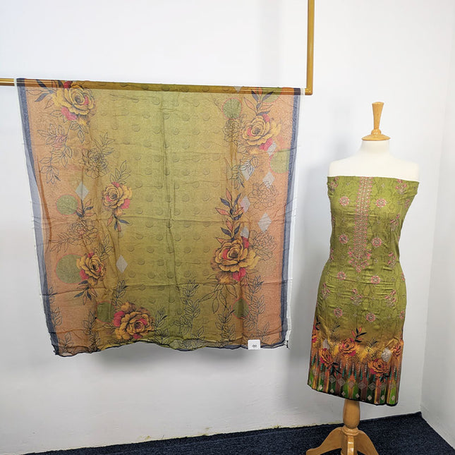 Fancy Embroidered + Digital Printed Lawn With Chiffon Dupatta