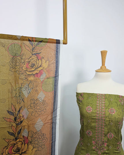 Fancy Embroidered + Digital Printed Lawn With Chiffon Dupatta