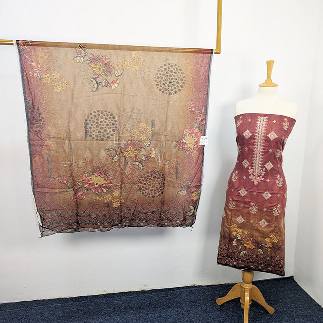 Fancy Embroidered + Digital Printed Lawn With Chiffon Dupatta