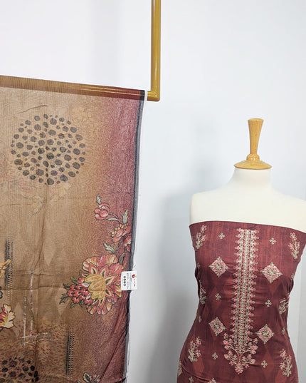 Fancy Embroidered + Digital Printed Lawn With Chiffon Dupatta
