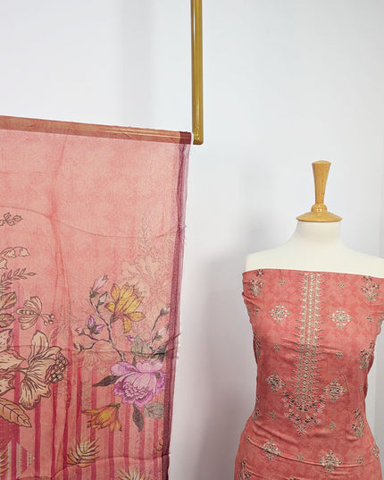 Fancy Embroidered + Digital Printed Lawn With Chiffon Dupatta