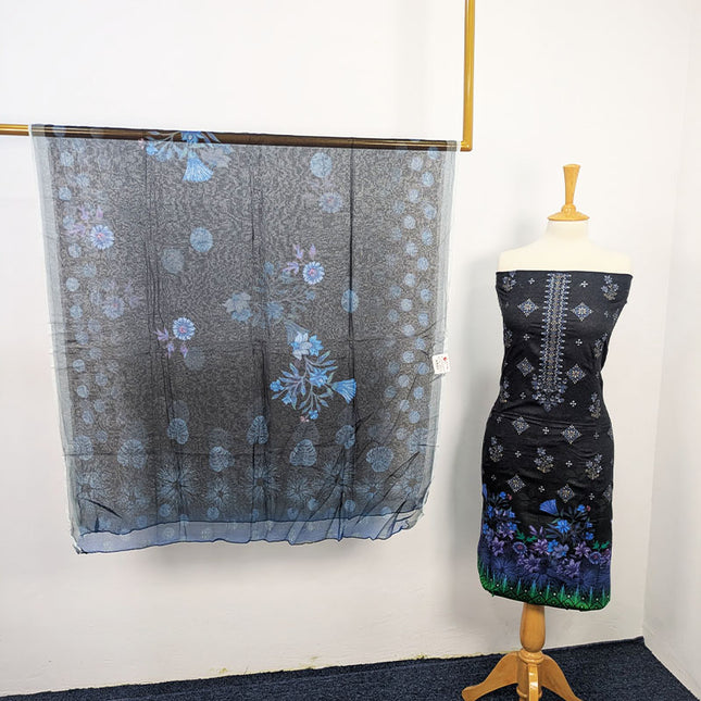 Fancy Embroidered + Digital Printed Lawn With Chiffon Dupatta