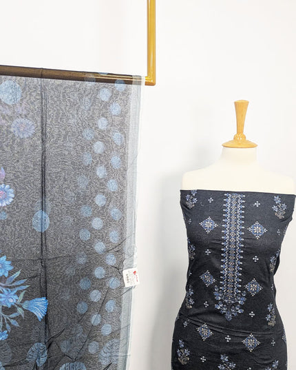 Fancy Embroidered + Digital Printed Lawn With Chiffon Dupatta