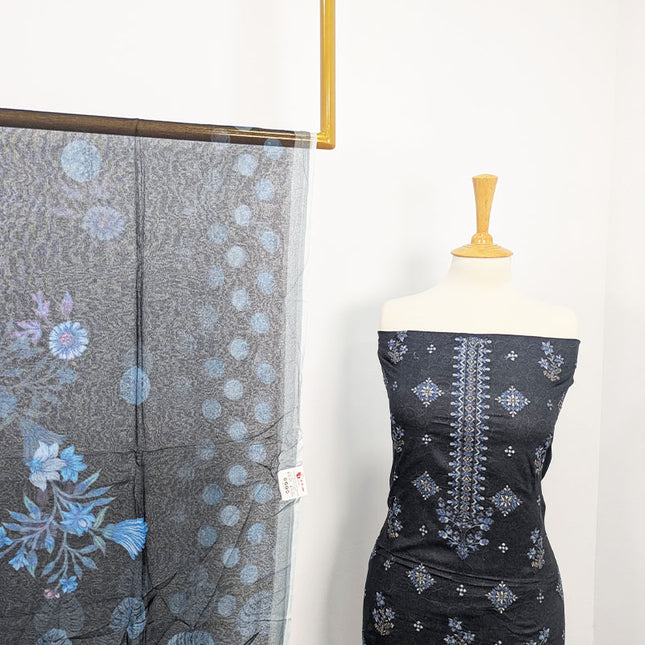 Fancy Embroidered + Digital Printed Lawn With Chiffon Dupatta