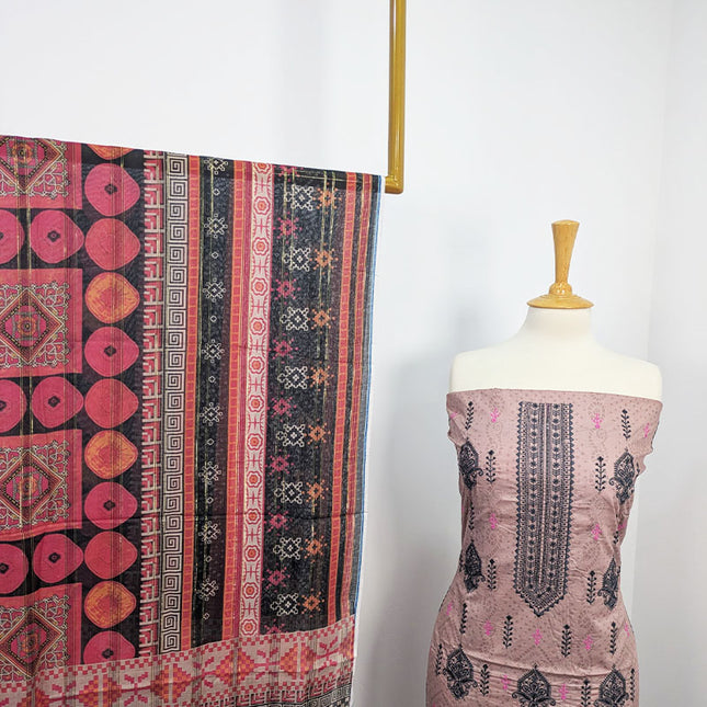 Fancy Embroidered + Digital Printed Lawn