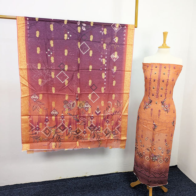 Fancy Digital Printed Lawn With Embroidered & Banarasi Work