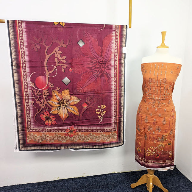 Fancy Embroidered + Digital Printed Lawn