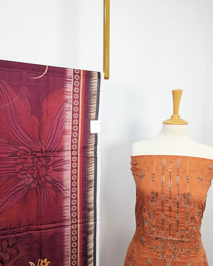 Fancy Embroidered + Digital Printed Lawn