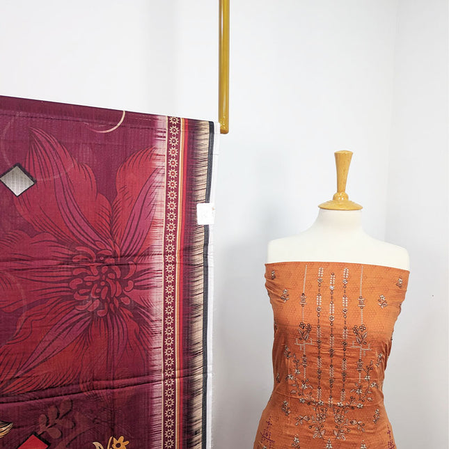 Fancy Embroidered + Digital Printed Lawn
