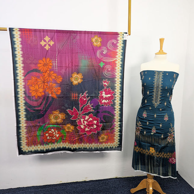 Fancy Embroidered + Digital Printed Lawn