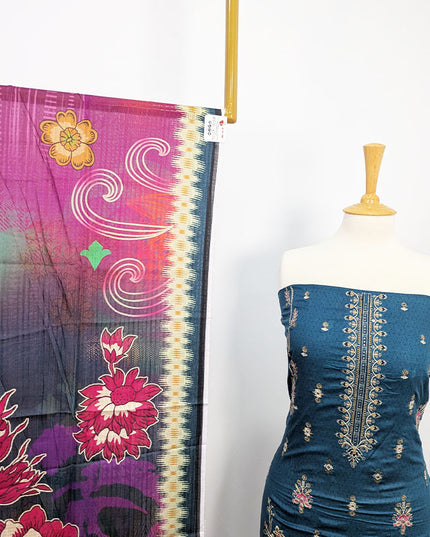 Fancy Embroidered + Digital Printed Lawn