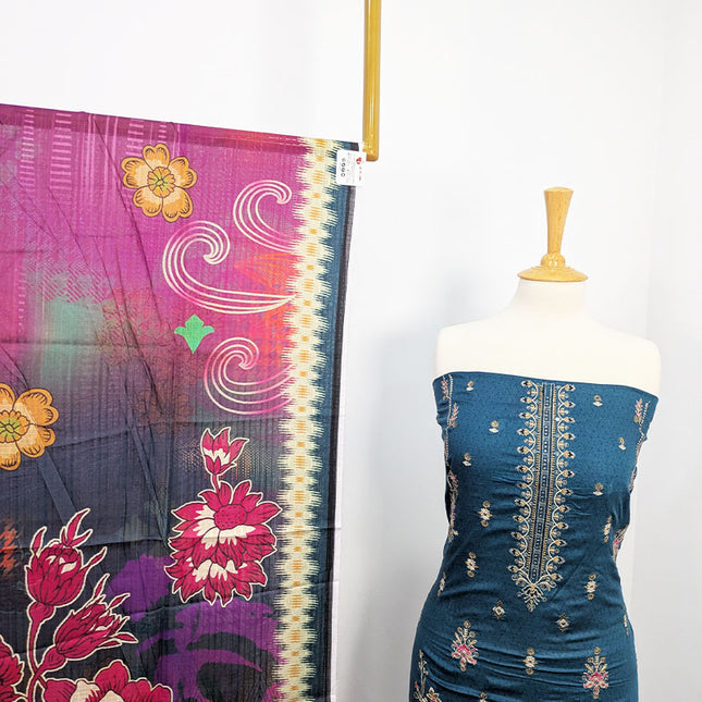Fancy Embroidered + Digital Printed Lawn