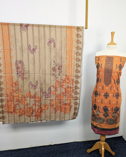 Fancy Embroidered +Digital Printed Lawn