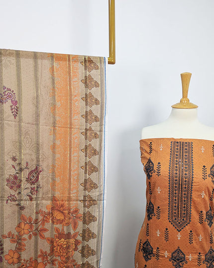 Fancy Embroidered +Digital Printed Lawn