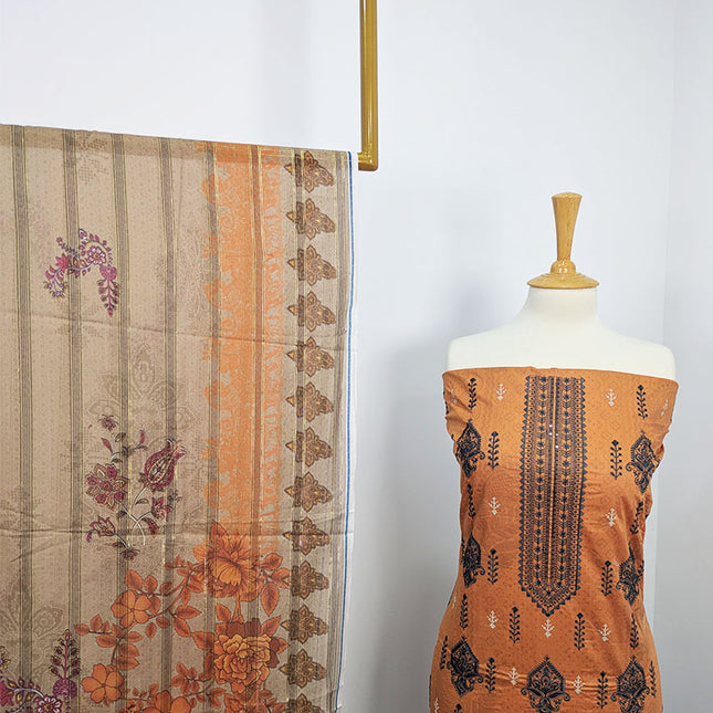 Fancy Embroidered +Digital Printed Lawn