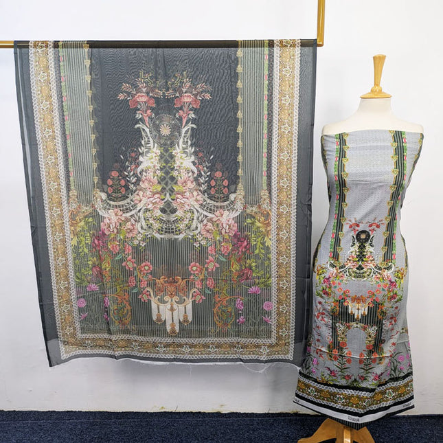 Fancy Digital Printed Lawn with Chiffon Dupatta 3PC Unstitched