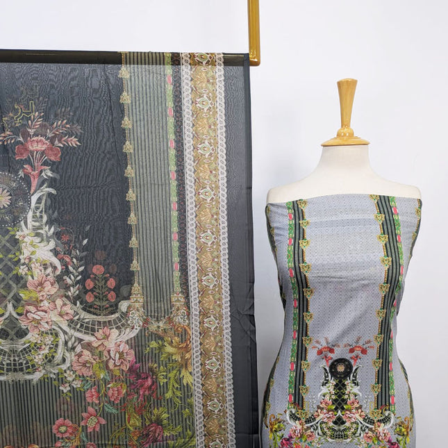 Fancy Digital Printed Lawn with Chiffon Dupatta 3PC Unstitched
