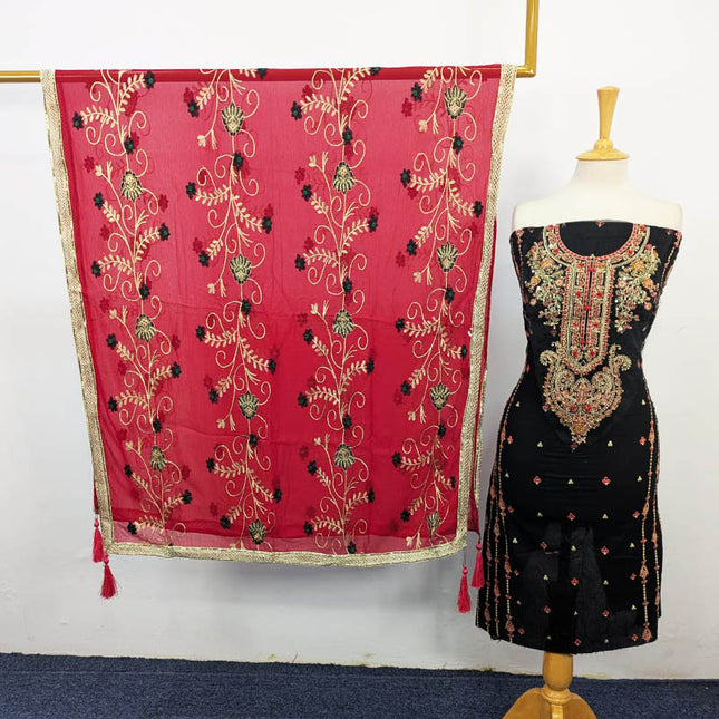 Embroidered Lawn with Chiffon Dupatta 3PC Unstitched