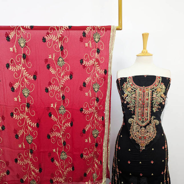 Embroidered Lawn with Chiffon Dupatta 3PC Unstitched