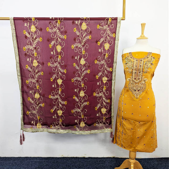 Embroidered Lawn with Chiffon Dupatta 3PC Unstitched