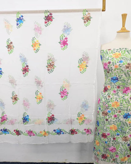 Handmade Pure China Crinkle with Kacha Pakka Tanka Full Jaal Work (Dyeable)