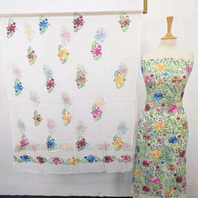 Handmade Pure China Crinkle with Kacha Pakka Tanka Full Jaal Work (Dyeable)