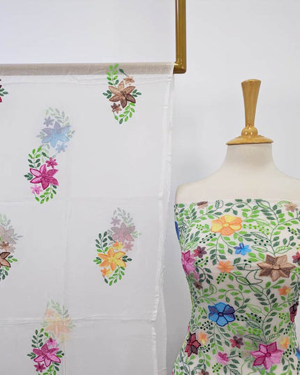 Handmade Pure China Crinkle with Kacha Pakka Tanka Full Jaal Work (Dyeable)