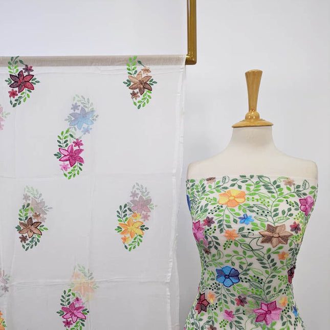 Handmade Pure China Crinkle with Kacha Pakka Tanka Full Jaal Work (Dyeable)