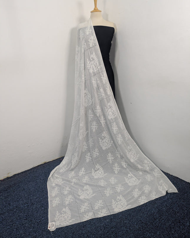 Handmade Shadow, Chikankari + Tarkashi Jaal Work Dyeable Lawn Dupatta