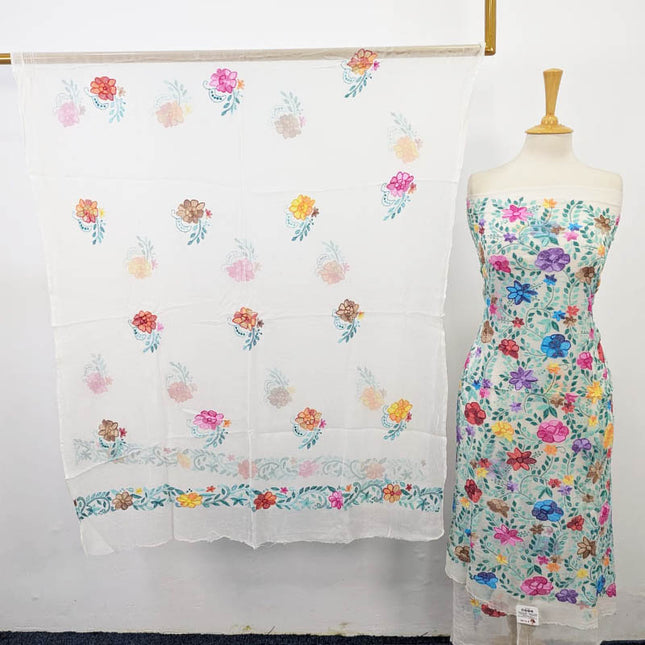 Handmade Pure China Crinkle with Kacha Pakka Tanka Full Jaal Work (Dyeable)