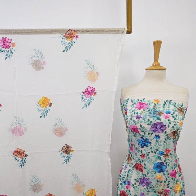 Handmade Pure China Crinkle with Kacha Pakka Tanka Full Jaal Work (Dyeable)