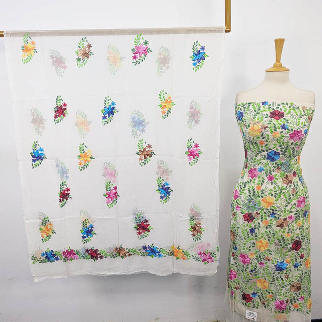 Pure China Crinkle with Kacha Pakka Tanka Work (Dyeable)