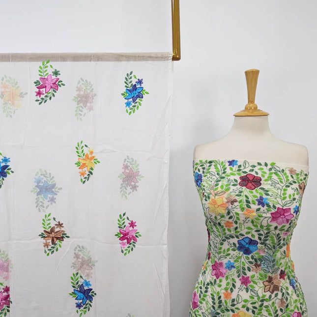 Pure China Crinkle with Kacha Pakka Tanka Work (Dyeable)