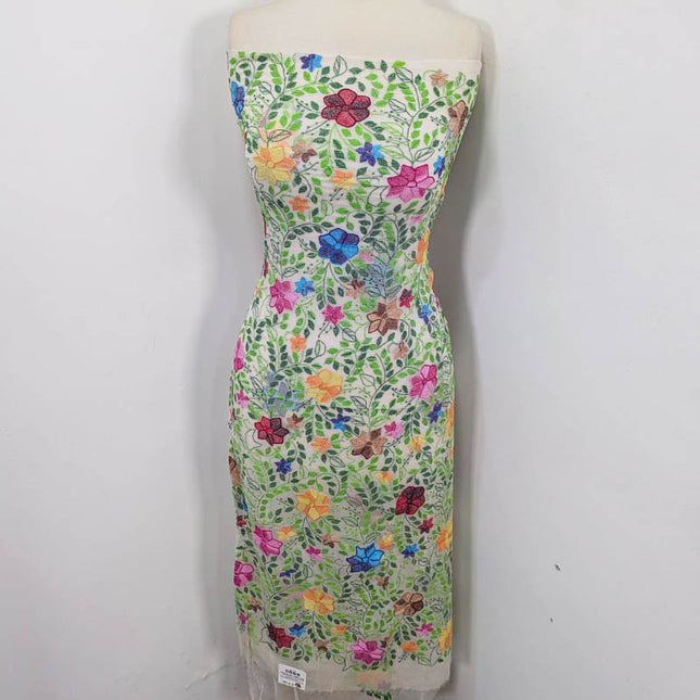 Pure China Crinkle with Kacha Pakka Tanka Work (Dyeable)