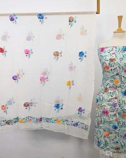 Handmade Pure China Crinkle with Kacha Pakka Tanka Full Jaal Work (Dyeable)